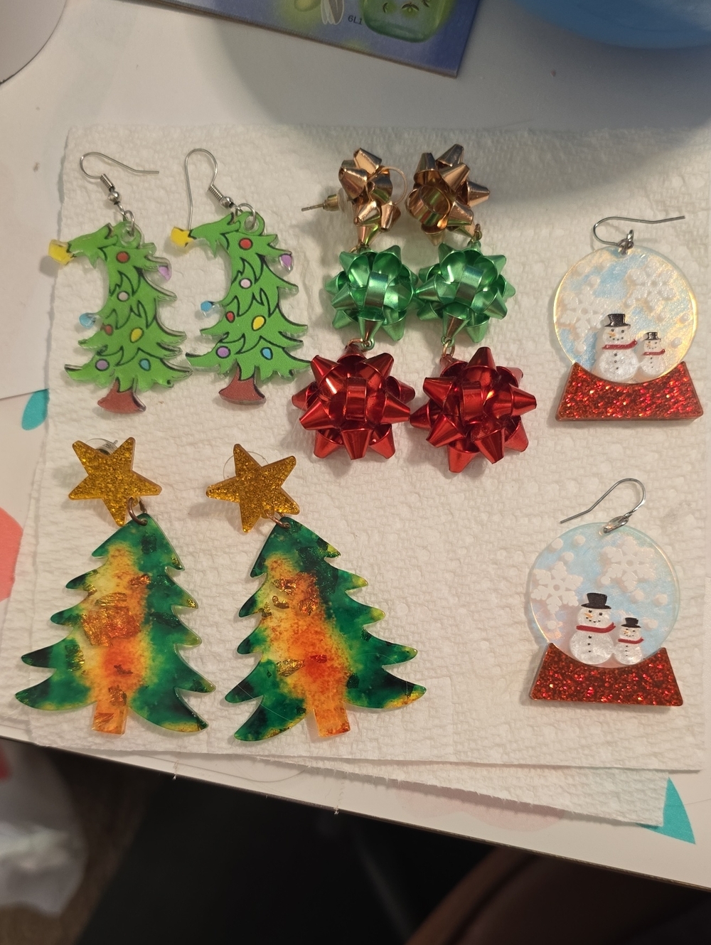 Holiday Tree & Snowman Earring Trio — Green, Red, Gold